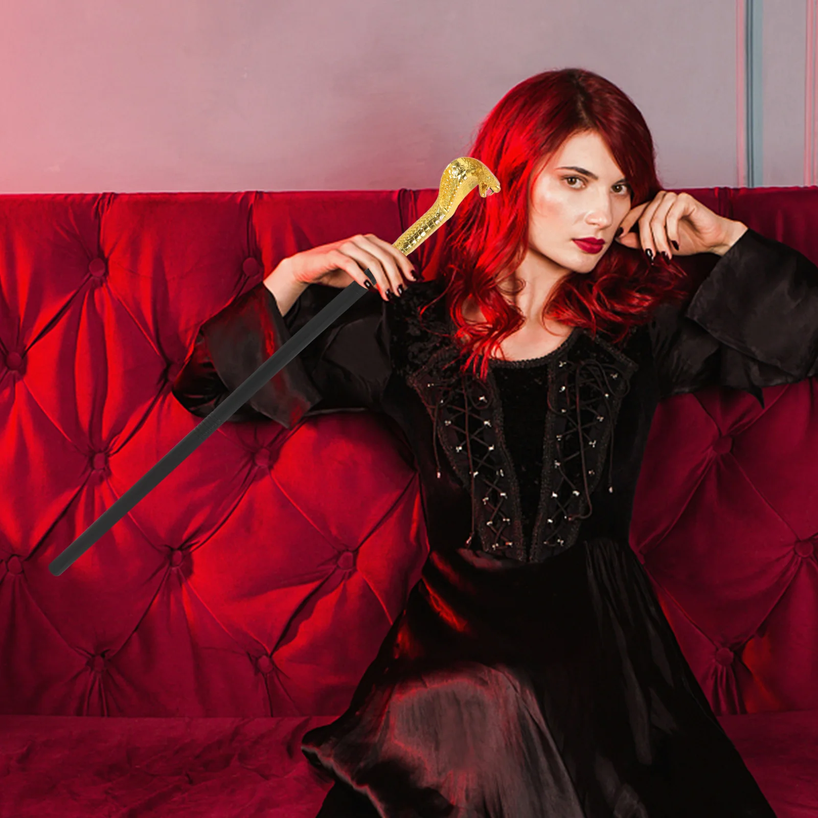 

Snake Head Cane Prop Exquisite Halloween Costume Accessory for Cosplay Party Decor Scepter Walking Stick Dress Up Ornament