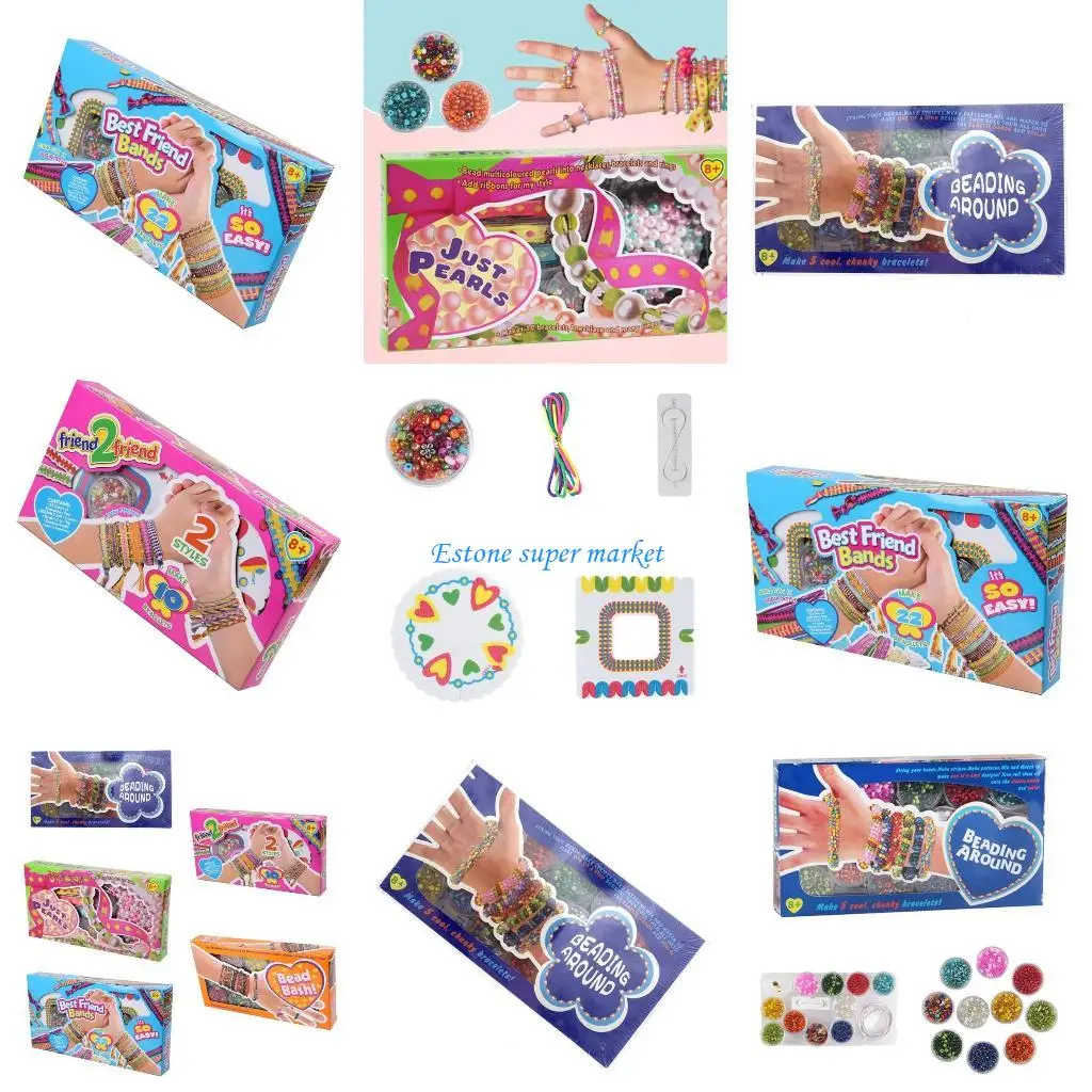 

090B Handmade Weaving Bangle Bracelet Jewelry Set for Girls 4-12 Years Make Your Own Beaded Accessories with Colorful Beads