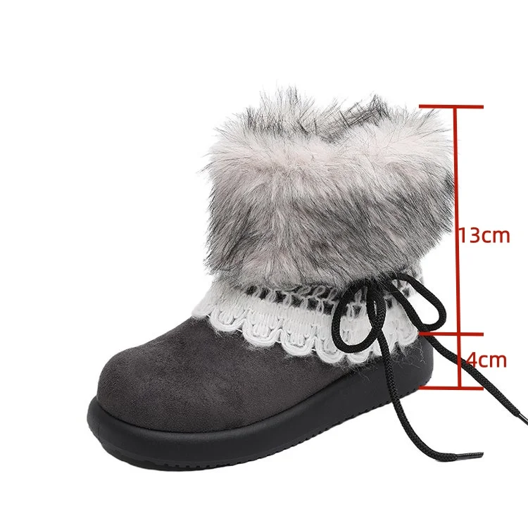 Lovely Thick Sole Fluffy Fur Snow Boots Women Winter 2026 Cute Bowknot Knitting Ankle Boots Women Furry Y2K Kawaii Cotton Shoes