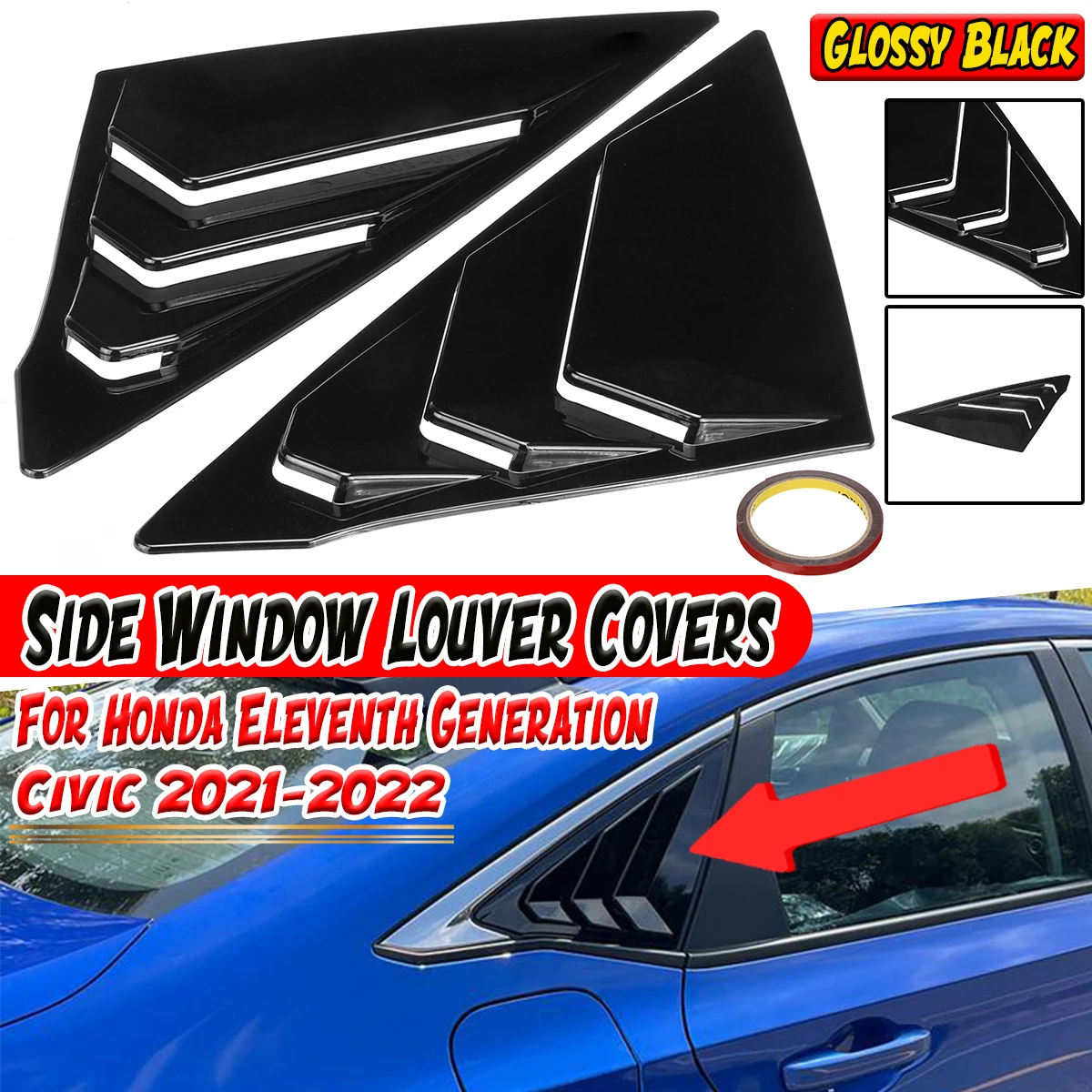 

Pair Car Door Rear Side Window Louver Covers Spoiler Scoops Air Vent Cover Trim For Honda For Civic 11th Generation 2021-2022