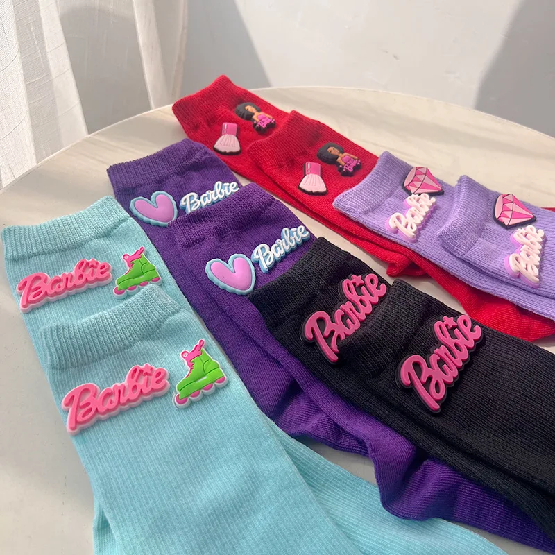 Ins Barbie Mid-Calf Socks Autumn and Winter Knitting Cute Barbie Dopamine Color Alphabet Socks Funny Creativity Outfit Artifact