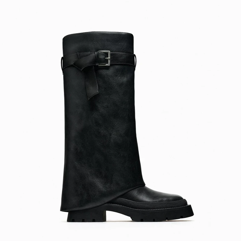 

British Style High Heel Knight Boots Women's Thick Bottom Slim High Tube Boots Chunky Heel round Head Knee High Boots