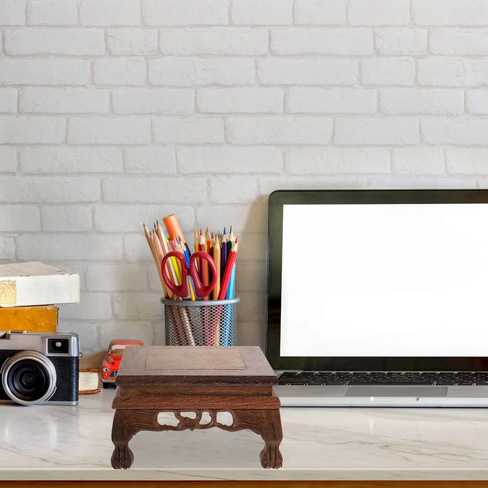 

Carved Wood Display Stand Solid Wooden Pedestal Vintage Style Holder for Vase Buddha Plant Display Shelf Home Decoration