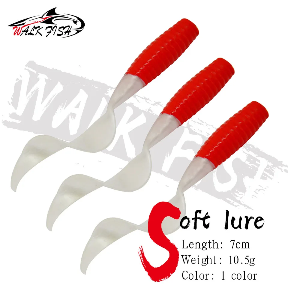 WALK FISH 10PCS Fishing Lure Single Tail Soft Plastic Finesse Grub Worm 70mm 10.5g Worm Red White Tails Artificial Bait