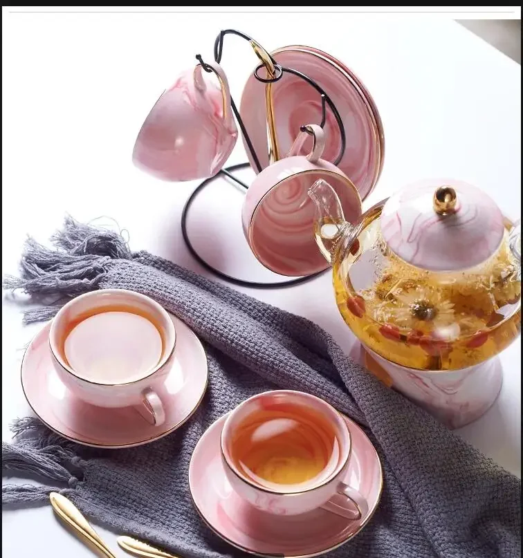 

Мраморный фарфоровый чайный сервиз, скандинавская керамическая чашка, горшок с ситечком для свечи, цветочный чайник, кружка для кафе, чайная посуда, кофейная чашка