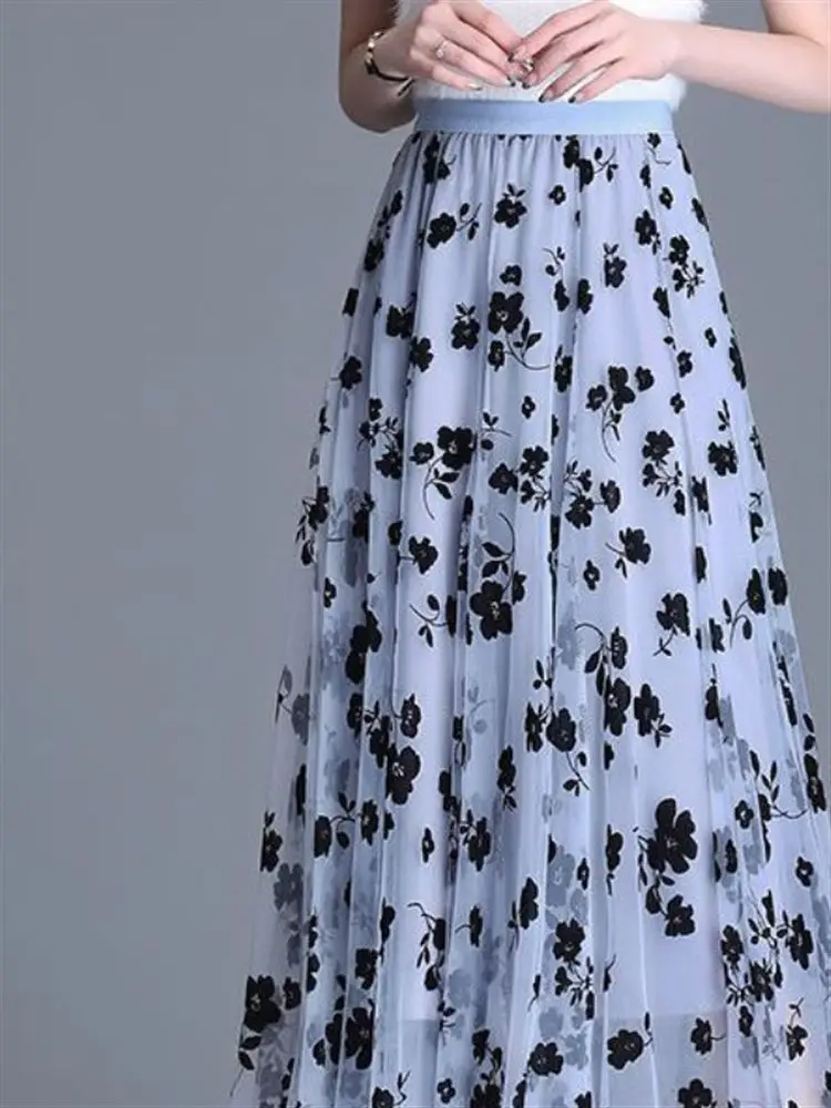 

Floral A-Line Midi Skirt Women's Fairy Skirt Sle Pleated High Waist Slimming Me Skirt Commute Sle Spring Season Velvet