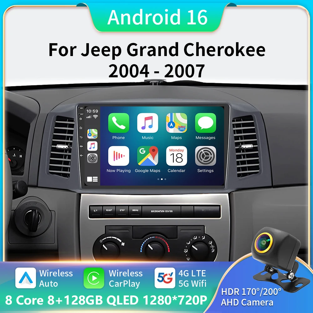 

Android 16 Carplay Auto For JEEP Grand Cherokee WK 2004 2005 2006 2007 Multimedia Car Radio Navigation Player Video WIFI+5G DSP
