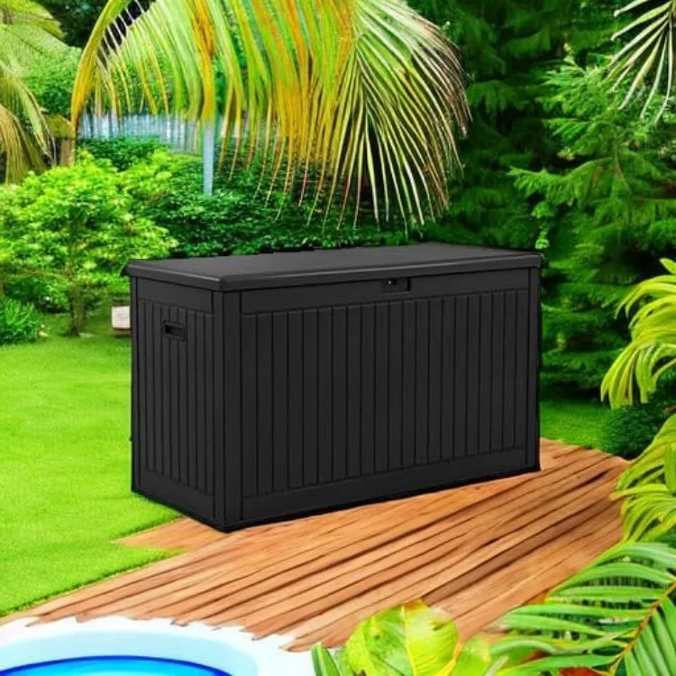 260 Gallon Extra Large Deck Box, Double-Wall Resin Outdoor Storage Box with Flexible Divider for Patio Cushions Pool