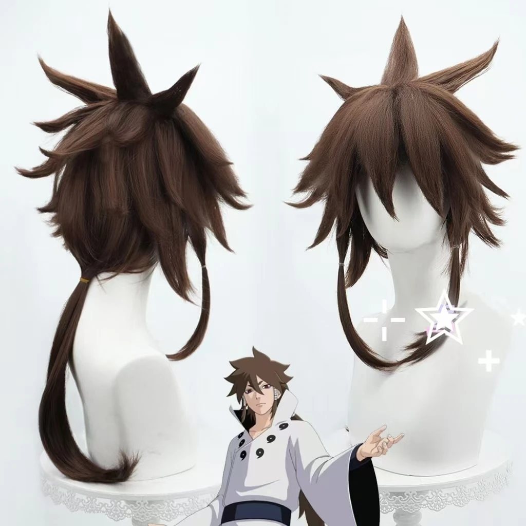 

JP Anime Indra Otsutsuki, парики для косплея, короткий темно-коричневый парик из комиксов, термостойкие синтетические волосы с сетчатой подкладкой в виде розы