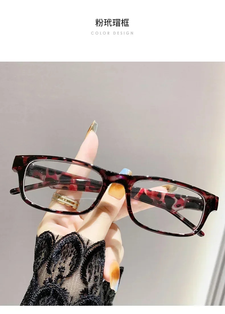 0~ +4,0 Leoparden-Lesebrille, Anti-Blaulicht-Druck, Presbyopie-Brille, neutral, rechteckig, schwarzer Brillenrahmen, ältere Menschen – Detail 5