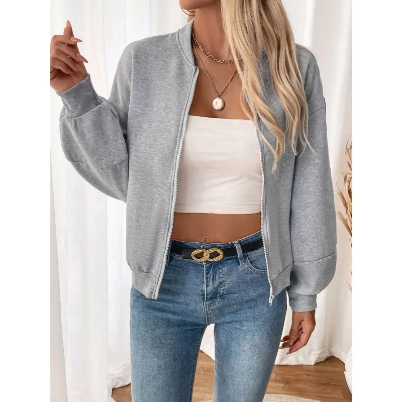 

New Retro Casual Simple Baseball Collar Long-sleeved Solid Color Velvet Thickened Jacket