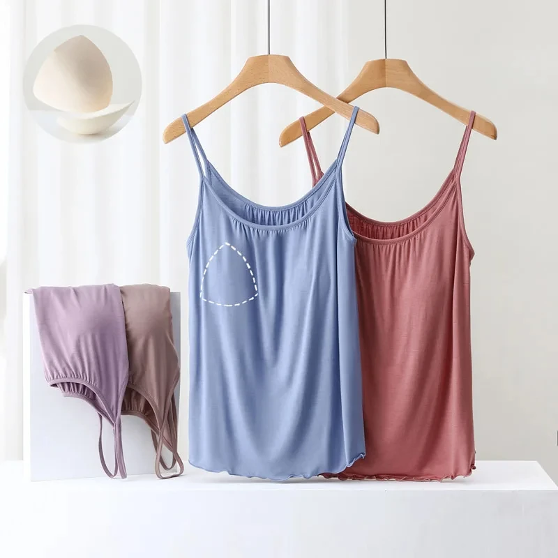 Thin Style Bra Cushion-Assemble Loose Suspend Women's Summer Home Nightwear Large Size Sleeveless Top