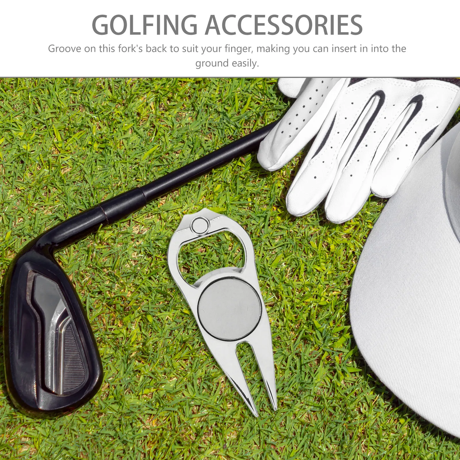 

Zinc Alloy Golf Divot Repair Fork Silver Portable Divot Tool Professional Lawn Repairing Accessory