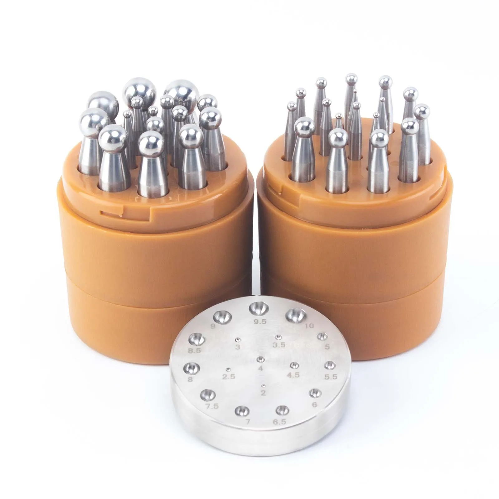 Hardened Steel Jewelry Doming Block Punch Set with Storage Box, Metal Forming and Texturizing Tool Kit