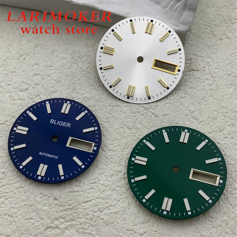 BLIGER 무균 다이얼, NH36 무브먼트용 녹색 야광 다이얼, 3.8pm 시계 크라운 장착, 29mm
