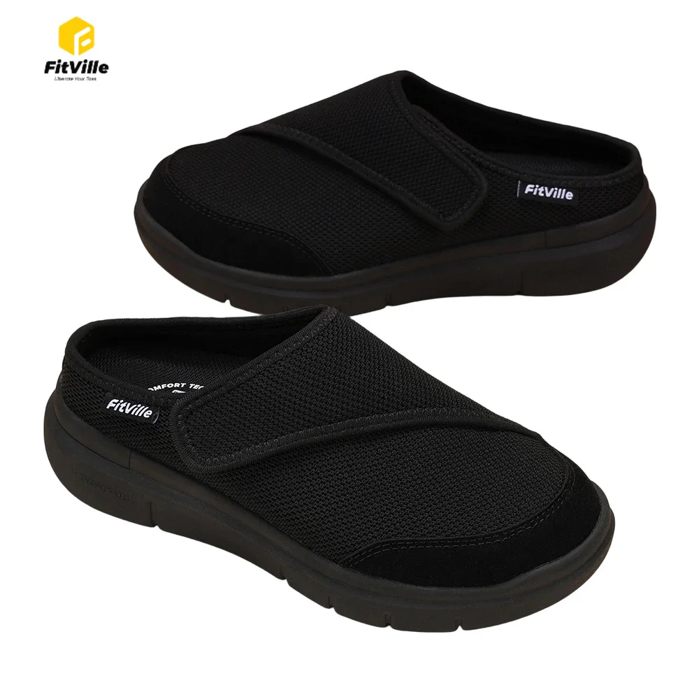 FitVille Orthopädische Hausschuhe für Damen, breite, mit Fleece gefütterte Clogs mit Fußgewölbeunterstützung, Recovery-Pedik-Schuhe, bequeme Slip-On-Schuhe