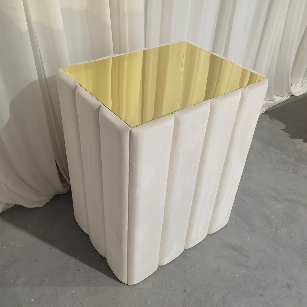 Luxury White Velvet Golden Mirrored Plinths Cake Dessert Display For Wedding Decoration