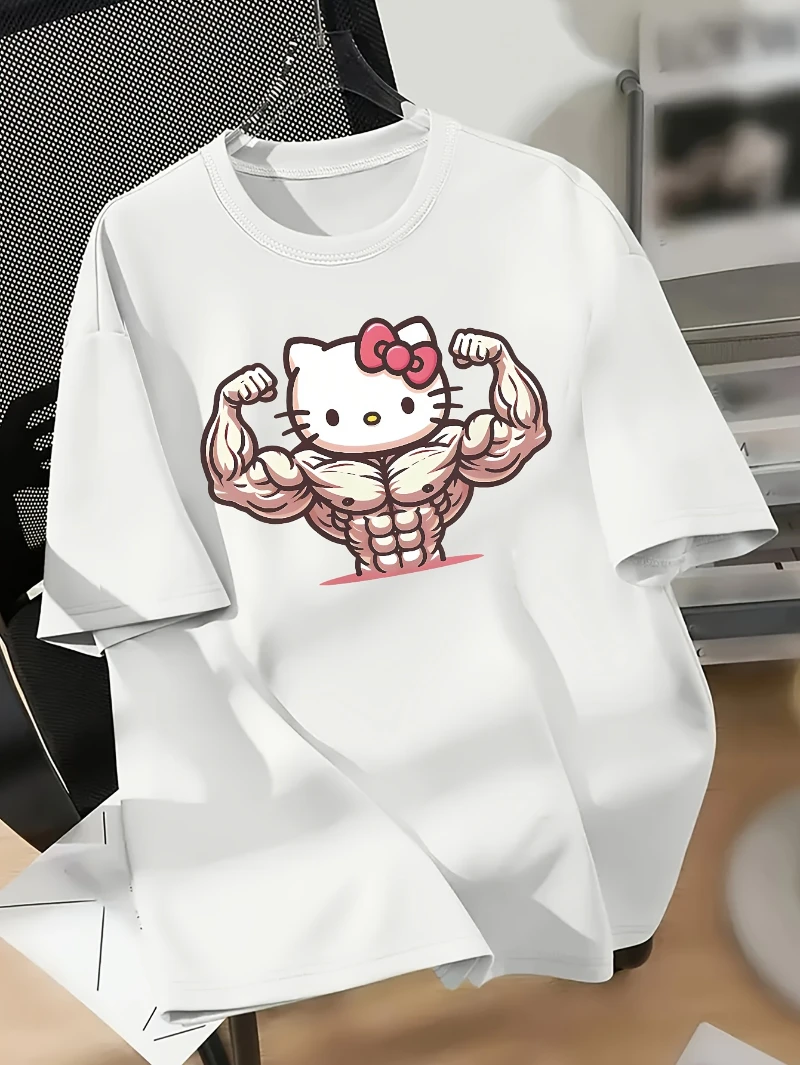 

Рубашка с короткими рукавами с принтом Hello Kitty из Sanrio, модная удобная и мягкая спортивная и повседневная женская футболка из чистого хлопка