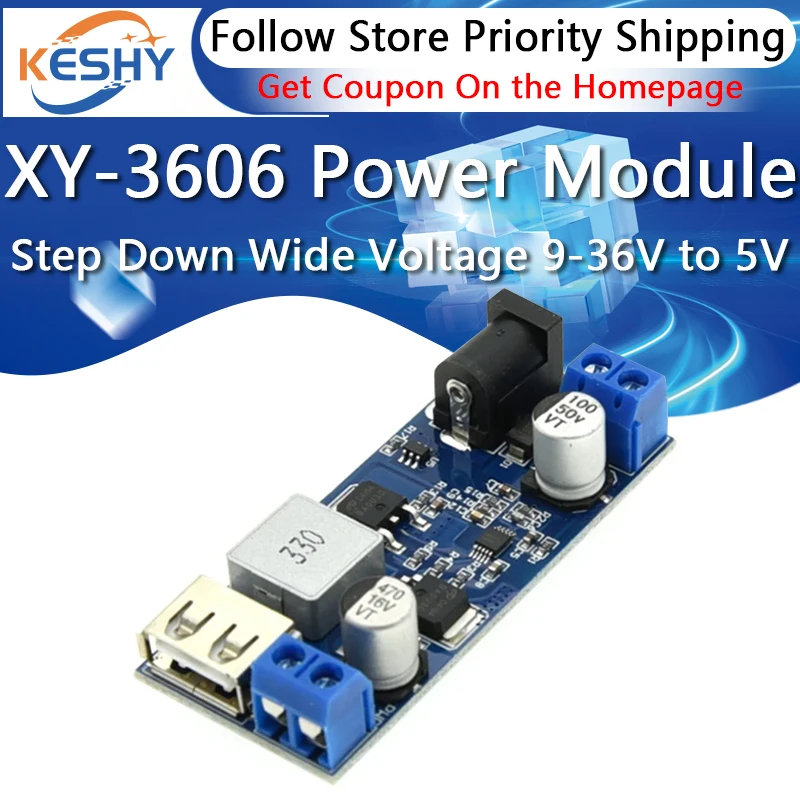 DC 5A Step-down Power Supply Module 24V/12V Wide Voltage 9-36V to 5V Power Converter XY-3606