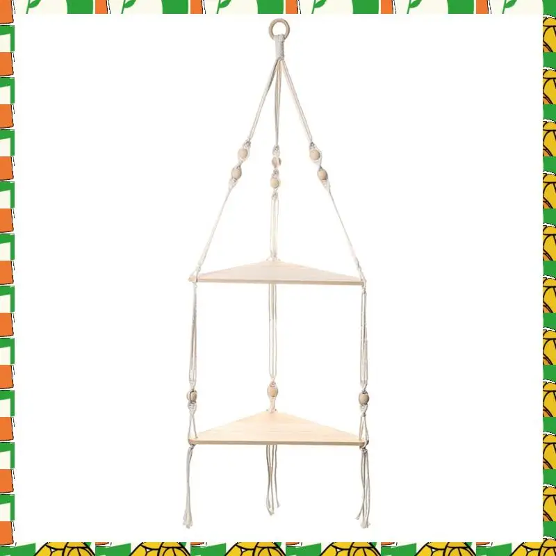 Professional Tool 1 Piece Shelves With Wood Shelf Beige Handmade Shelf With Beautiful Macrame Rope And Shelf For Hanging Plant A