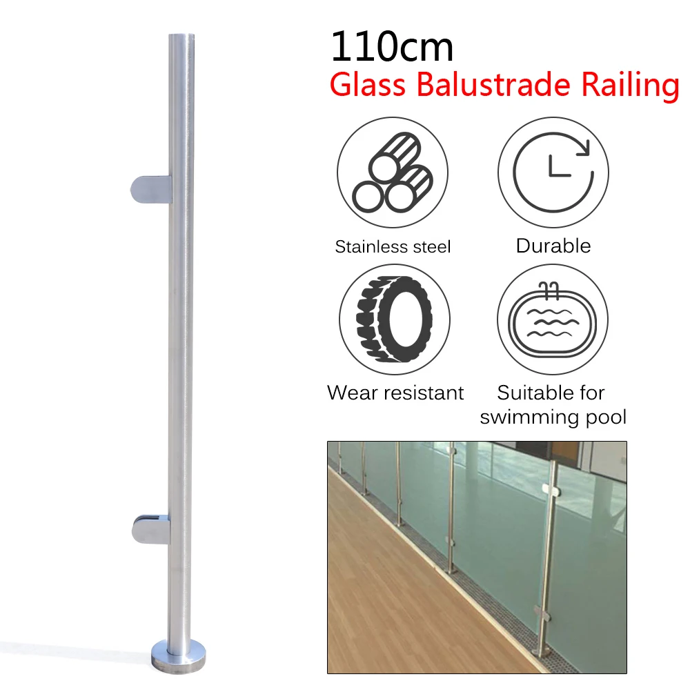 316 Stainless Steel Railing Post, 110cm End/Corner Post for Attic Stairs Various Guardrails Safety Protection Tool