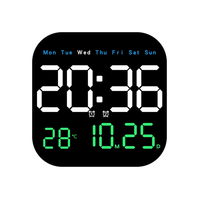 Digital Wall Clocks Temperature Date Week Dispaly Electronic Table Clock 12/24H Wall-Mounted LED Alarm Clock Remote