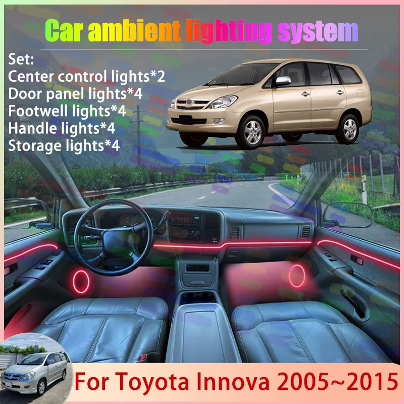 

For Toyota Innova AN40 MK1 2005~2015 2006 2007 2/18 in 1 Car Atmosphere Light Lamp RGB Shade Ensemble Streamer Atmosphere Set