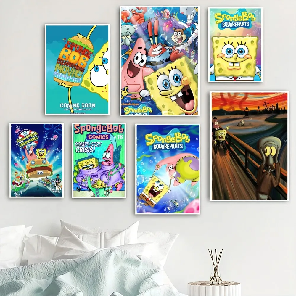 

Cartoon Cute S-Spongebobs Poster Home Room Decor Livingroom Bedroom Aesthetic Art Wall Painting Stickers