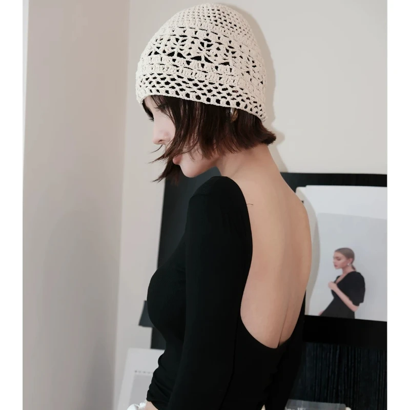 Personalisierte Perlenbesetzte Fransen-Strickmützen für Damen Sommer Herbst Dünne Hohle Vielseitige Lässige Retro Ethnische Stil Pullover-Mütze – Detail 5