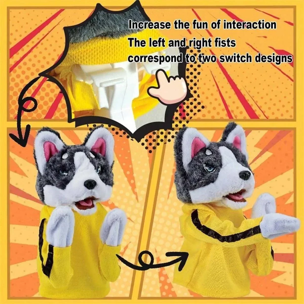 Neue Plüschpuppe mit Sound, Husky-Boxspielzeug, interaktives Plüschspielzeug, Kung-Fu-Hund mit Sound, Boxspielzeug, interaktives Handpuppenspielzeug. – Detail 9