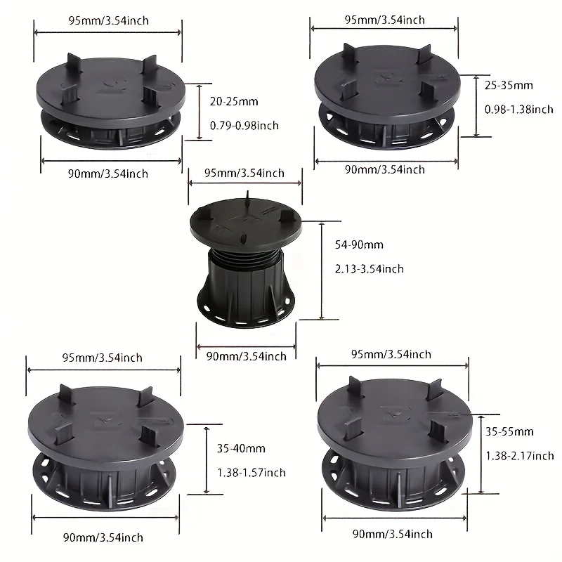 16/20/23/35, mit verstellbarem Sockel mit einer Höhenbereich von 20-25/25-35/35-55/54-90 mm und einem segmentierten Oberstück aus 2 mm Stahl. Perfekt zum Erhöhen von Bodenfliesen im Innenbereich und
