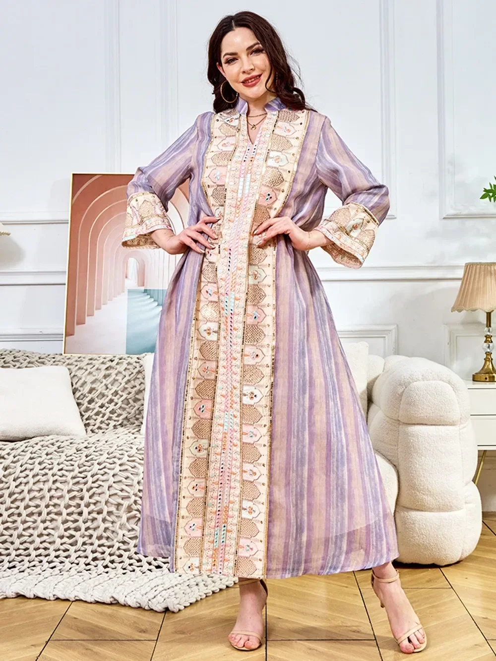 Ramadan Pailletten Lange Robe Jalabiya Marokko Eid Muslimischen Abaya für Frauen Party Kleider Dubai Stickerei Saudi Kaftan Islam Vestidos