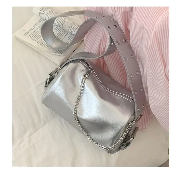 JIAERDI Y2k Grunge Silver Handbags Women 2023 Trend Leather Design Pillow Handbags Ladies Harajuku Large Capacity Messenger Bag