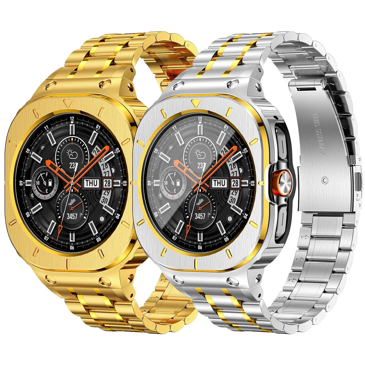 Capa Protetora de Metal Completo com Alça para Samsung Galaxy Watch Ultra 47mm, Pulseira Esportiva Robusta de Aço Inoxidável + Bracelete