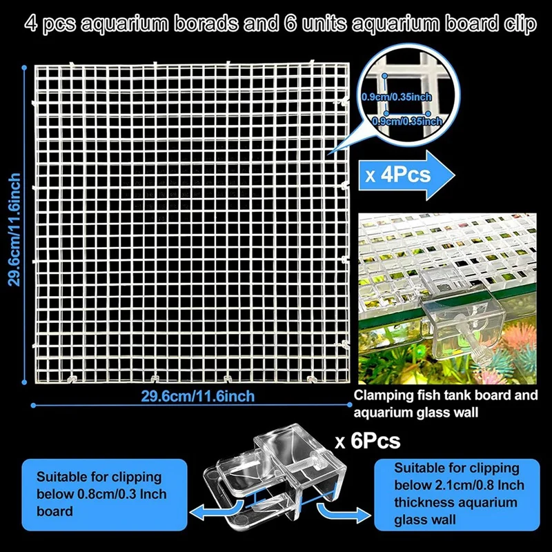 4 Aquarium Lid Hood Fish Tank Top Cover Terrarium Lid Plastic Grid Panel Egg Crate Grate 6 Aquarium Cover Board Clip