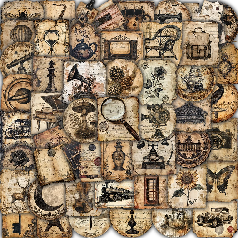 

50/100PCS Vintage Label Sticker Nostalgia Harajuku Aesthetic Stationery Cafe Phone Supplies Guitar Community Dormitory Stickers