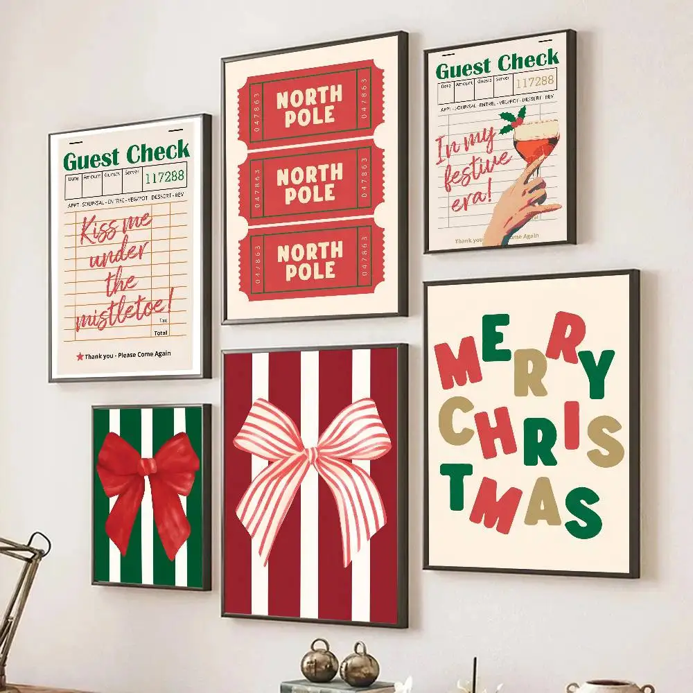 Merry Christmas Guest Check-out Font Poster Self-adhesive Art Room Entrance Restaurant Wall Decor Art Painting
