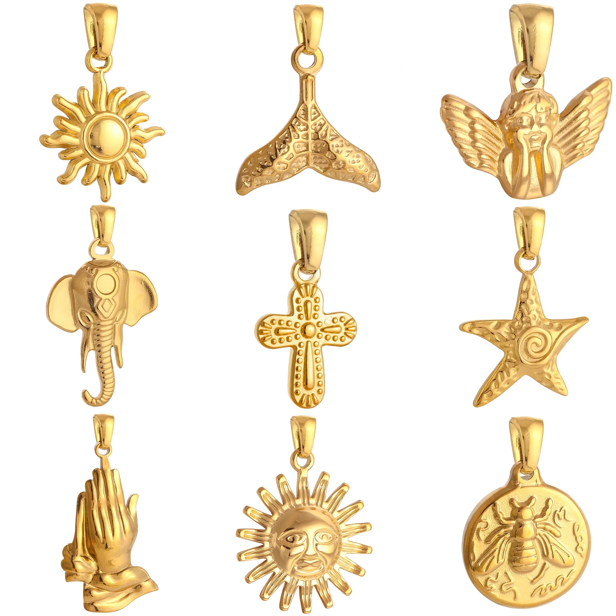 Sun/Cross/Whale Fish Tail/Starfish Charms for Jewelry Making Stainless Steel Animal Pendants Dangle Diy Necklace Supplies