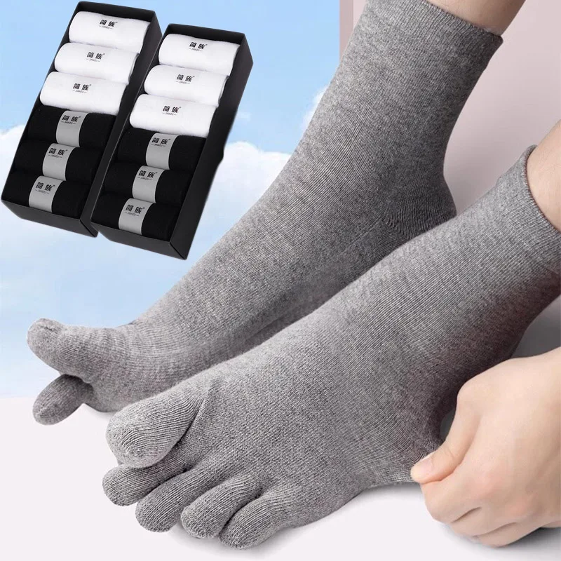 Five Toe Socks Men Cotton Fingers Socks Breathable Short Ankle Crew Socks Sports Running Solid Color Black White Grey Male Socks