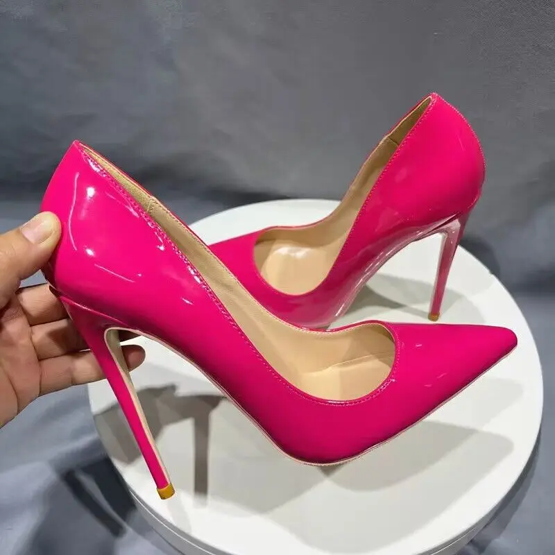 Heelgoo Women Sexy Rose Patent Pointy Toe High Heel Shoes for Party Club Designer Dress Slip On Stiletto Pumps 12cm 10cm 8cm