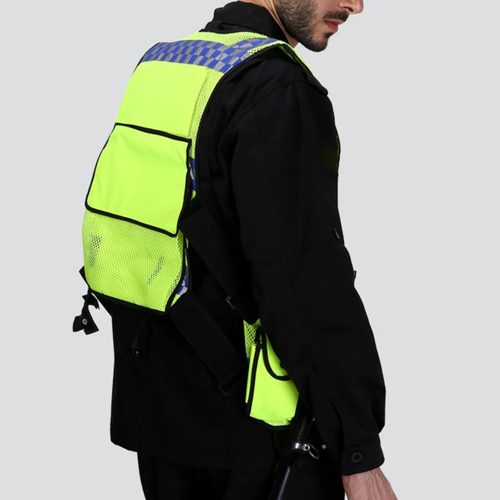 Traffic Police Night Reflective Safety Vest Breathable Coat Pockets Zipper for Tactical Construction Worker High Visibility Vest