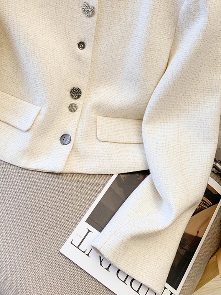 Ele ort Coat Jaet Women's round Ne Asymmetric Hem Button up Top for Autumn Winter Faion Luxury Sle Straight Cut