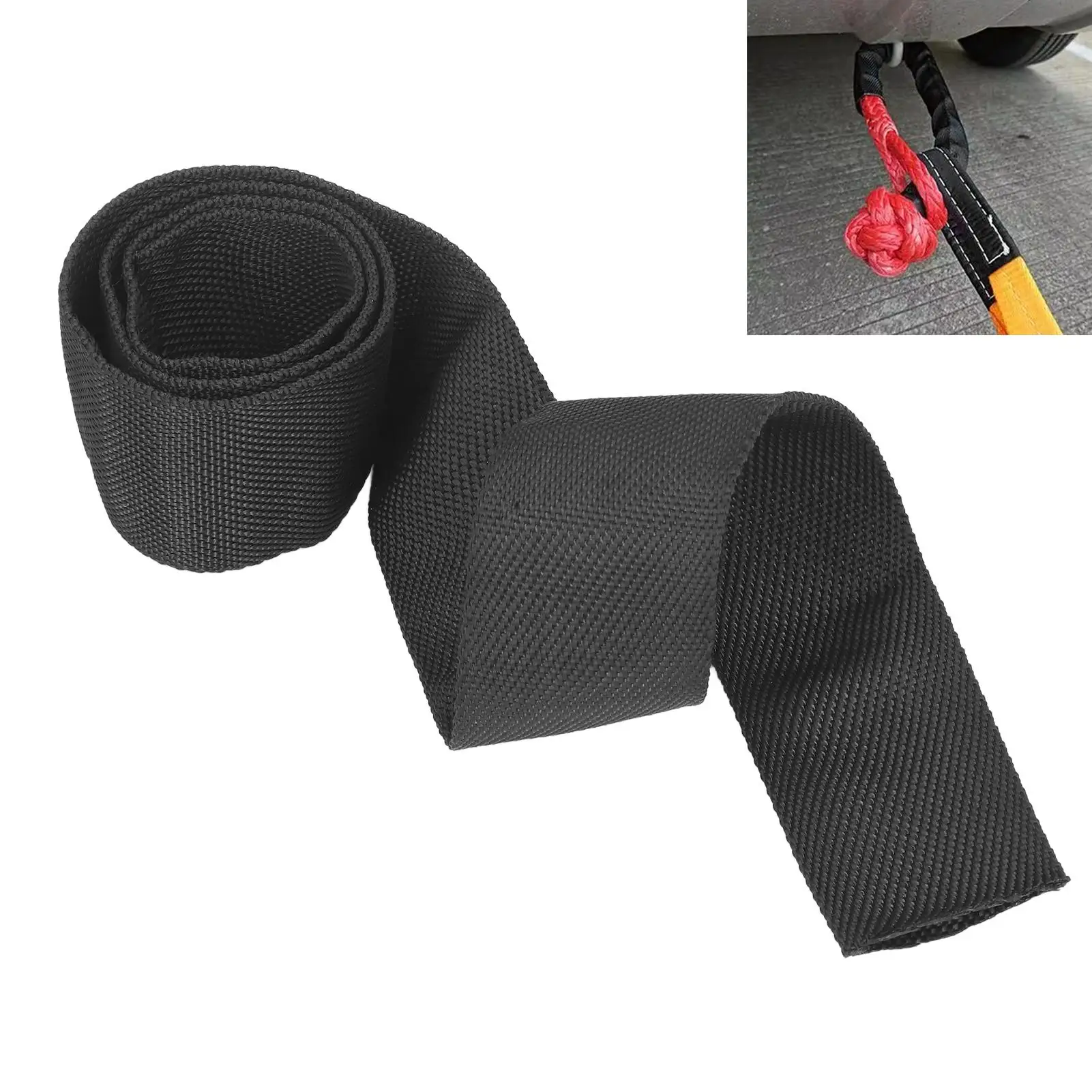 Towing Bars Polyester Winch Rope Protective Sleeve Black Universal for 5cm 1.97in Width Cable Line trailer towing hitch