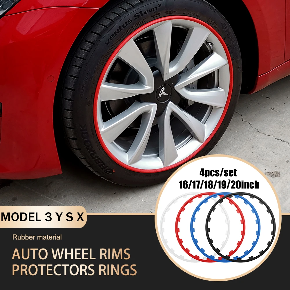 

4PCS/SET Car Vehicle Wheel Rims Protector Decor Strip Tire Guard Line Rubber Moulding Trim for Tesla Model 3 Y S X 2017-2023