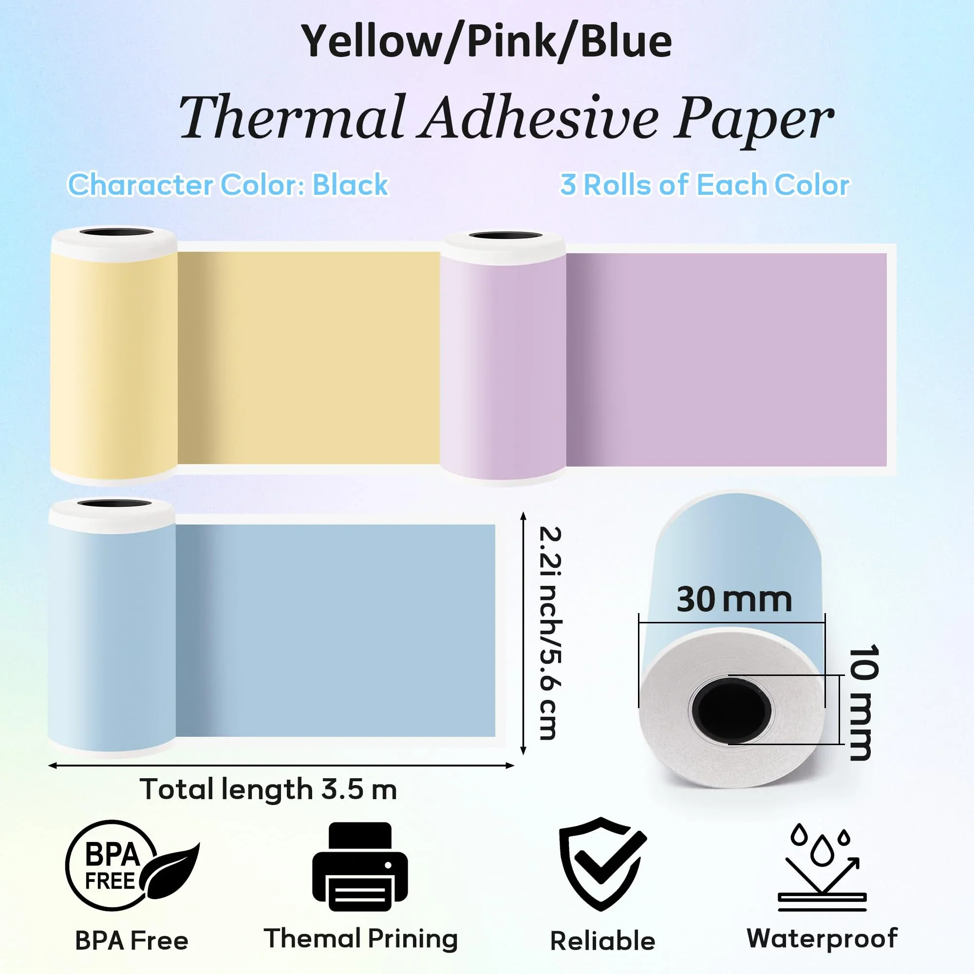 57X30mm Thermal Adhesive Color Sticker Mini Thermal Printer Paper Compatible With T02/M02/M02S For Photos Journal Notes  Address