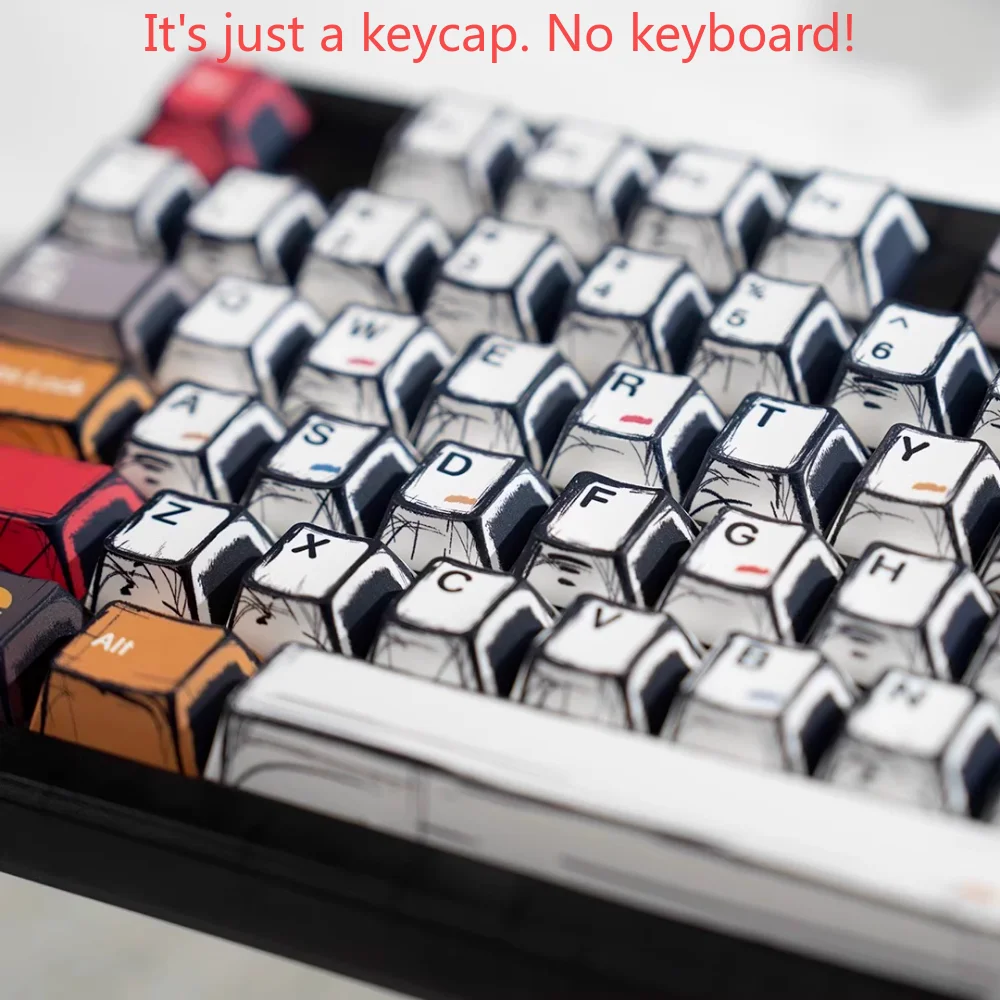 GEFENSI Manga Style Keycap Set PBT 130 Keys Cherry Classic Hundred Light Colour Block Keycaps For 60/84/98/108 Mechanical Keyboa
