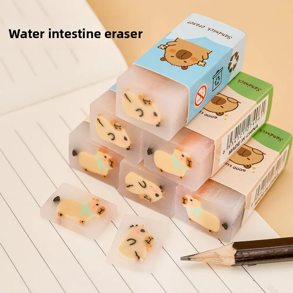 12 Pcs Capybara Pencil Erasers Elementary School Cartoon Sandwich Painting Cute Less Chip Error Correction Eraser