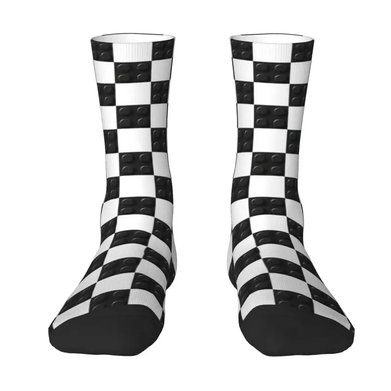 Custom Fashion Black And White Plastic Toy Block Abstract Odern Pattern Socks Men Women Warm 3D Printed Sports Basketball Socks