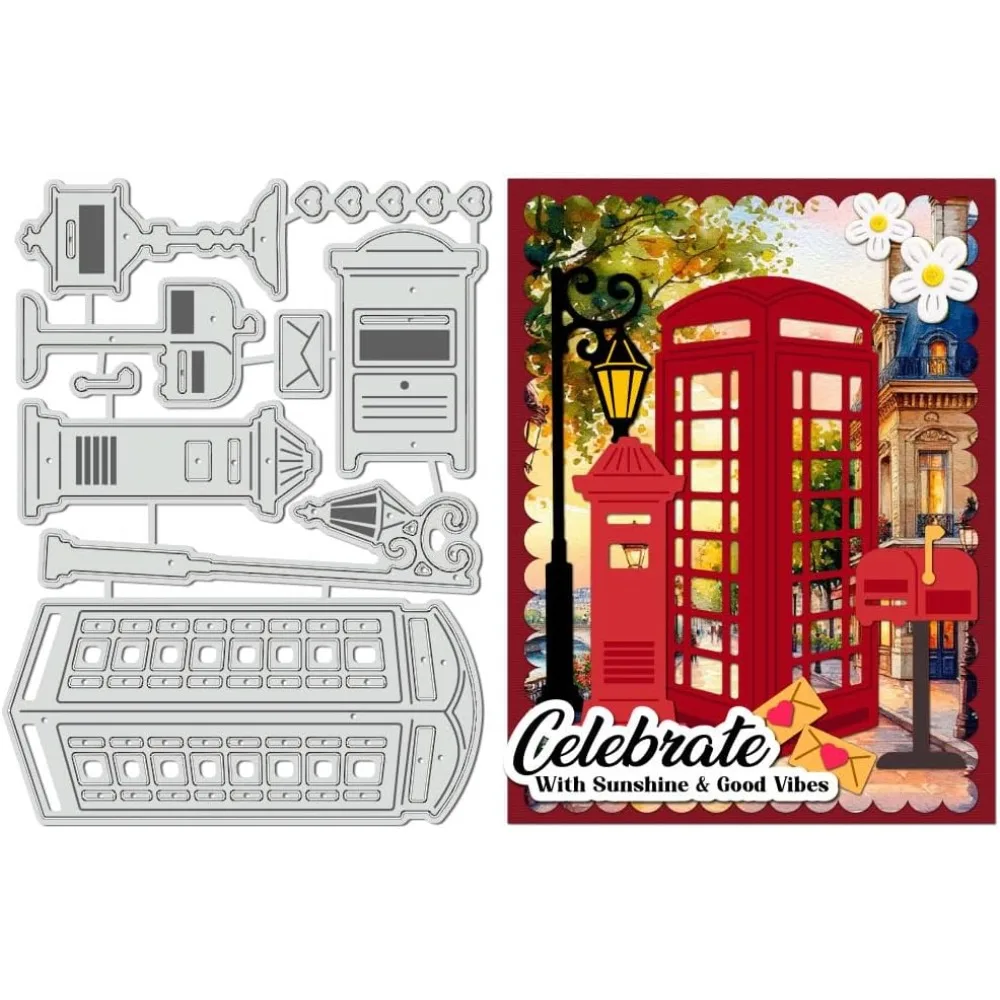 Telefonzellen-Stanzformen aus Kohlenstoffstahl für DIY-Scrapbooking, Fotoalbum, dekorative Prägung, Papierkarten, verschiedene Formen