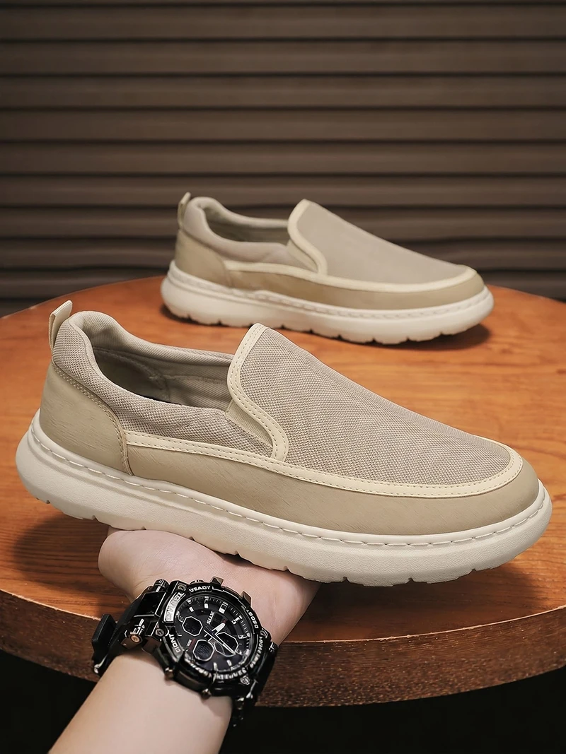 

Men's Summer Breathable Thin Head Old Beijing Cloth Shoes Mesh Soft Bottom One-Step Lightweight Casual Bean Shoes Slip-On Sne...